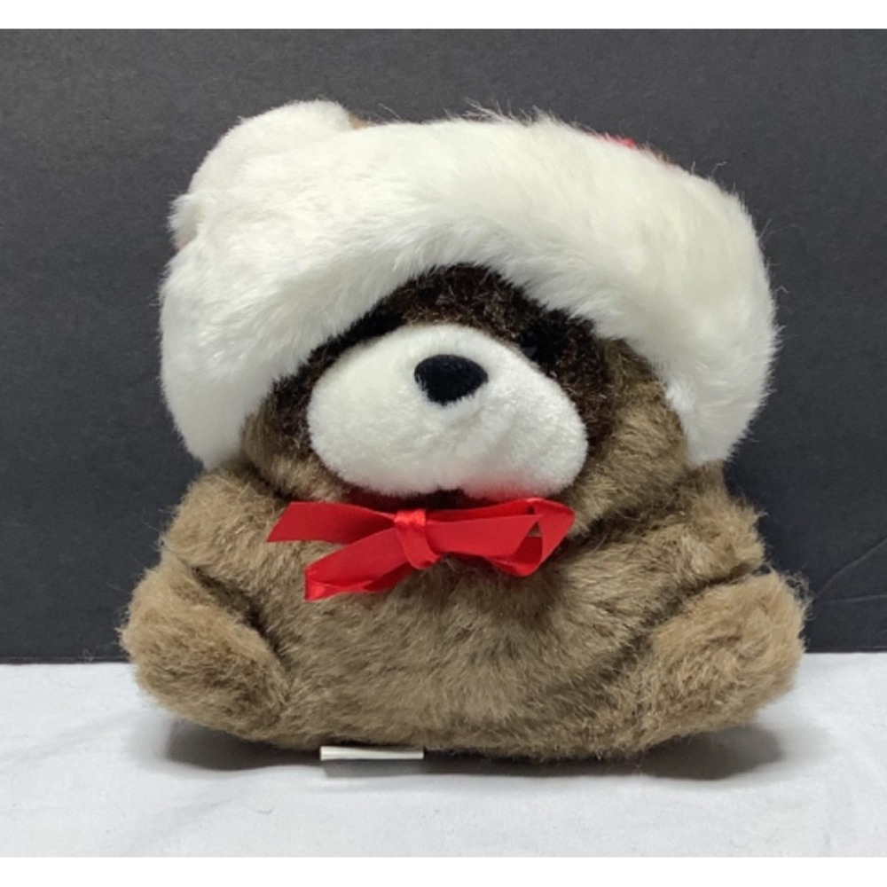Hallmark Richie Raccoon Christmas Plush w/ Santa Hat 6" Stuffed Animal Vtg 1987